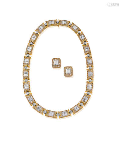 (2) A Diamond Necklace and Earring Suite