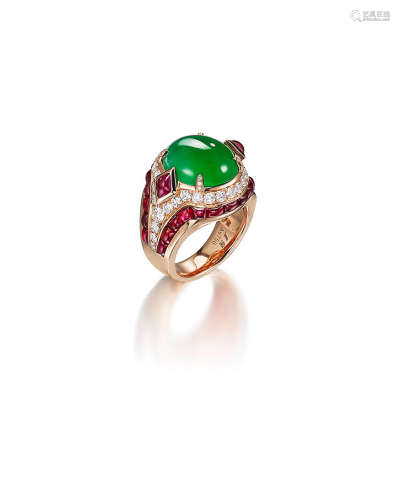 A Jadeite, Ruby and Diamond Ring