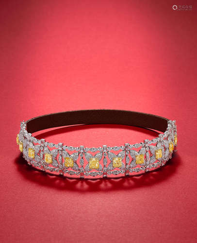 A Fancy Coloured Diamond and Diamond Bracelet/Choker