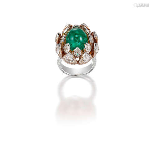 An Emerald and Diamond Ring