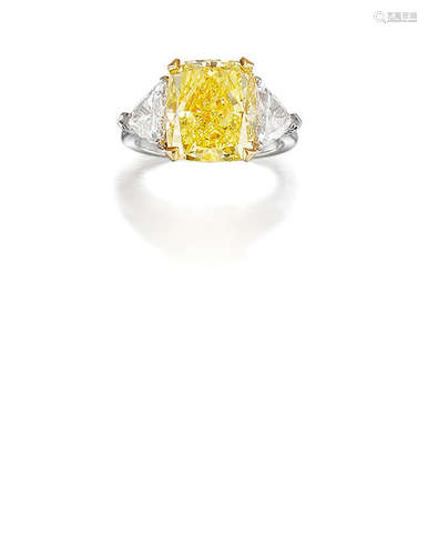 A Fancy Coloured Diamond and Diamond Ring