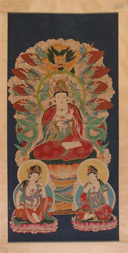 CHINESE SCROLL PAINTING OF SEATED GUANYIN