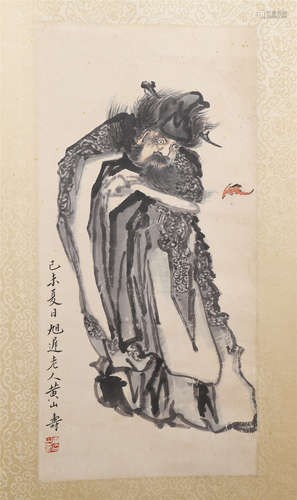 CHINESE SCROLL PAINTING OF MAN WITH BAT