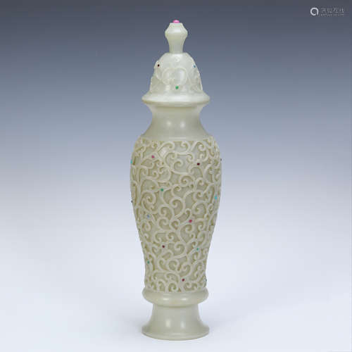 CHINESE JADE CARVED LIDDED VASE