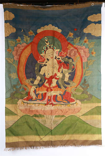 CHINESE EMBROIDERY KESI TAPESTRY OF SEATED TARA