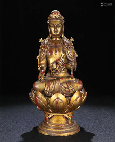 CHINESE GILT BRONZE SEATED GUANYIN