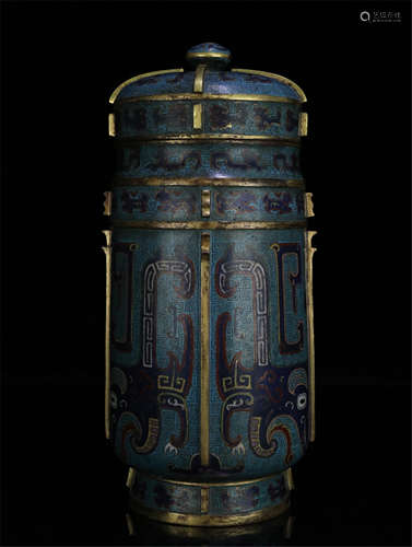 CHINESE CLOISONNE LIDDED JAR