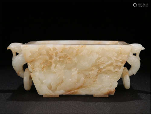 CHINESE JADE CARVED SQUARE CENSER