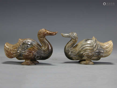 PAIR OF CHINESE JADE GEESE