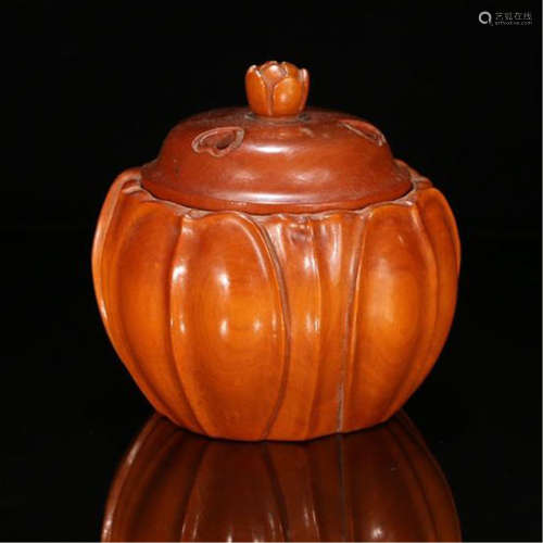 CHINESE BOXWOOD LOTUS LIDDED ROUND CENSER