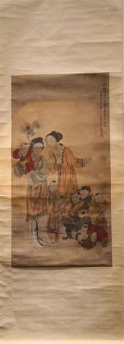 CHINESE SCROLL PAINTING OF BEAUTY AND BOY