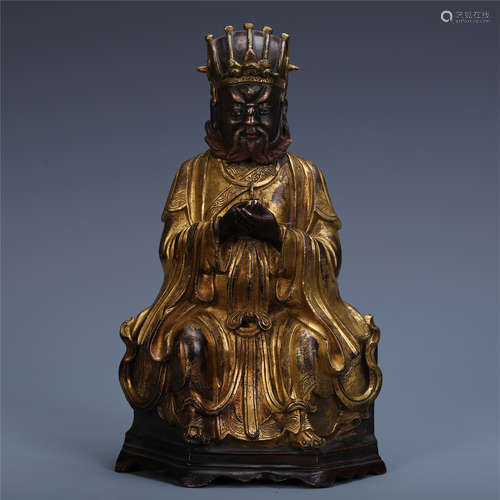 CHINESE GILT BRONZE SEATED DRAGON KING