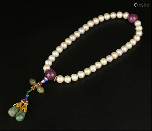 CHINESE PERAL BEAD BUDDHIST BRACELET