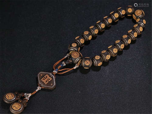 CHINESE GILT SILVER AGALWOOD BEAD BUDDHIST BRACELET