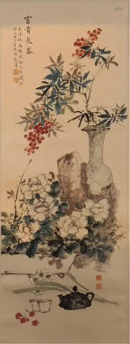 CHINESE SCROLL PAINTING OF FLOWER IN VASE