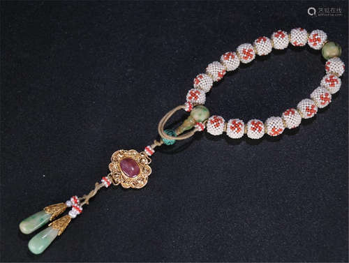 CHINESE PEARL CORAL BEAD BUDDHIST BRACELET