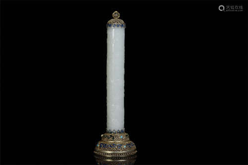 CHINESE GILT SILVER JADE INCENSE CAGE