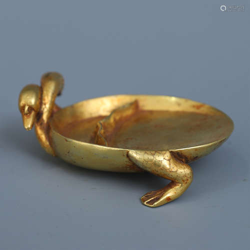 CHINESE GILT BRONZE BIRD BRUSH WASHER