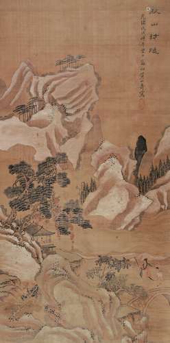 黄山寿秋山访隐 绢本立轴 131×65cm