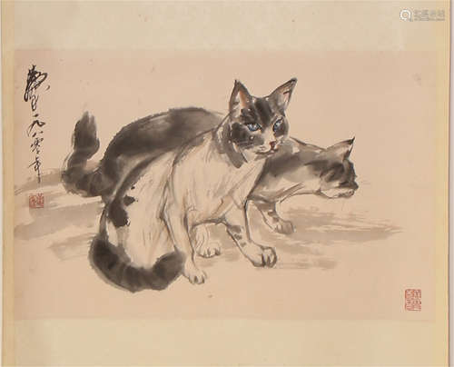 CHINESE SCROLL PAINTING OF CATS