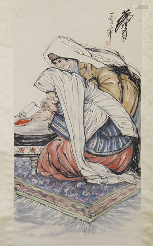 CHINESE SCROLL PAINTING OF TWO GIRLS