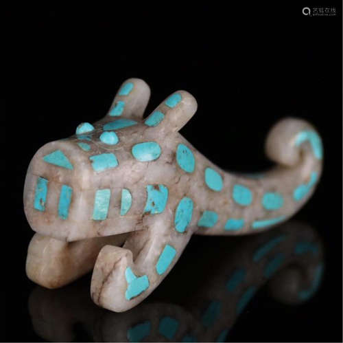 CHINESE TURQUOISE INLAID JADE BEAST