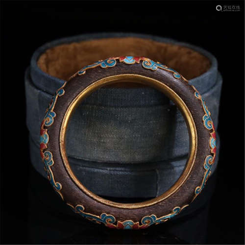 CHINESE ENAMEL SILVER AGALWOOD BANGLE