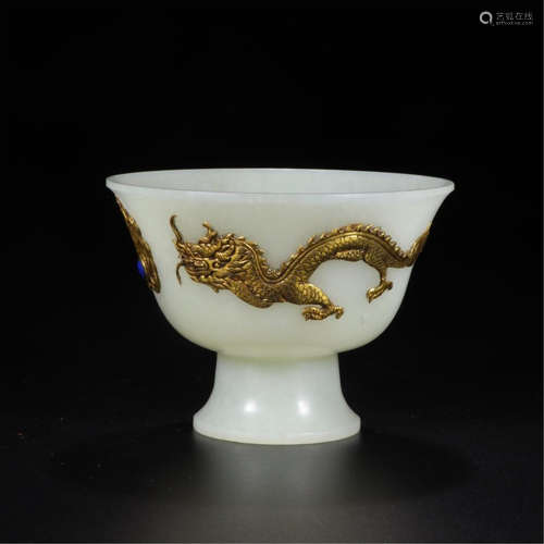 CHINESE GILT SILVER DECRO WHTIE JADE CUP