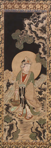 CHINESE SCROLL PAINTING OF GUANYIN IN MOUNTAIN