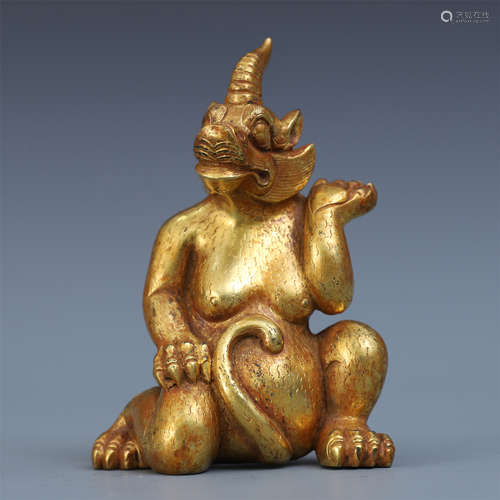 CHINESE GILT BRONZE BEAST