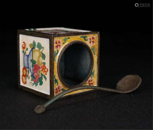 CHINESE ENAMEL BRONZE SQUARE WATER JAR