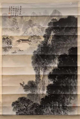 CHINESE SCROLL PAINTING OF MOUNTAIN VIEWS