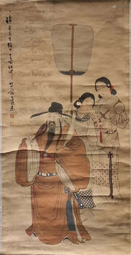 CHINESE SCROLL PAINTING OF MAN WITH BEAUTY