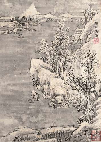 高简 雪景图 纸本镜框