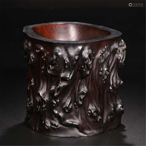 CHINESE HARDWOOD ZITAN BRUSH POT