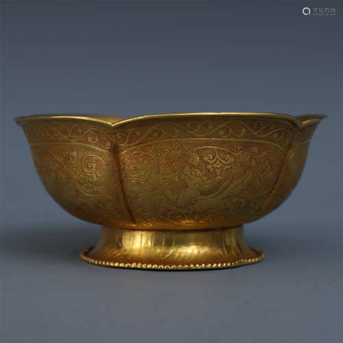 CHINESE GILT BRONZE BEAST BOWL