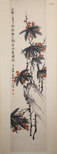 CHINESE SCROLL PAINTING OF FLOWER AND ROCK