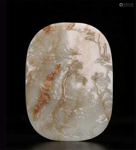 CHINESE CELADON JADE OVAL PLAQUE