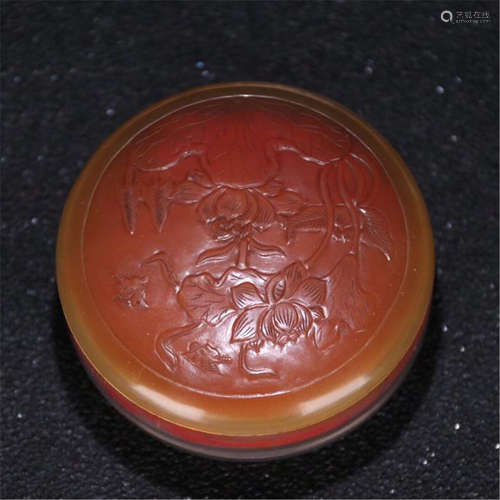 CHINESE AGATE SEAL PASTA FLOWER CASE