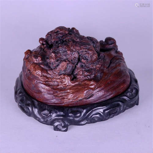 CHINESE HARDWOOD ROOT SCHOLAR'S ROCK ON ROSEWOOD BASE