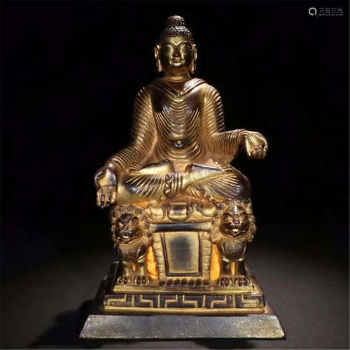 CHINESE GILT BRONZE SEATED BUDDHA ON BASE