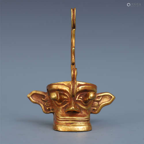 CHINESE GILT BRONZE MASK