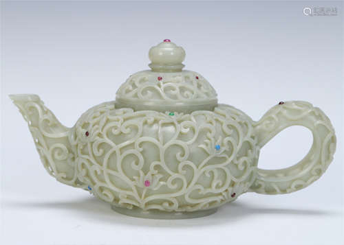 CHINESE JADE CARVED TEA POT