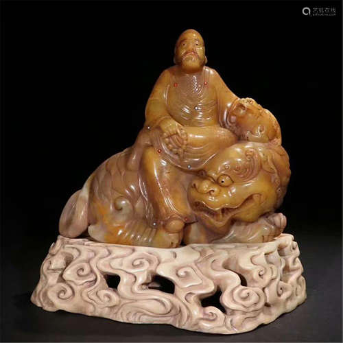 CHINESE SOAPSTONE LOHAN WITH TIGER