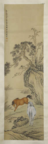 CHINESE SCROLL PAINTING OF HORSE IN MOUNTAIN