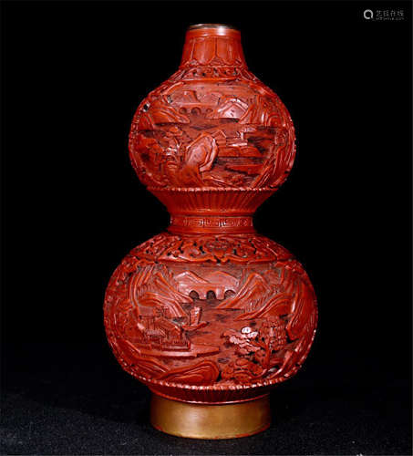 CHINESE CINNABAR DOUBLE GOURD VASE