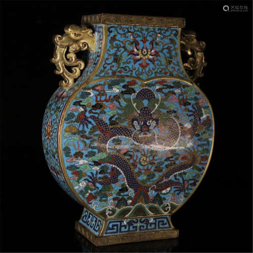 CHINESE CLOISONNE DRAGON FLATTEN VASE