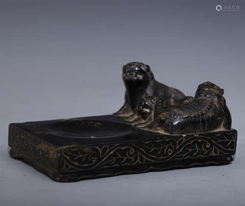 CHINESE BLACK AMBER CARVED INKSTONE