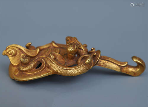 CHINESE GILT BRONZE PHOENIX BELT HOOK