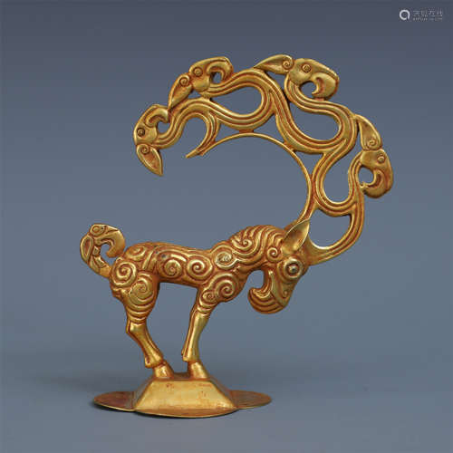 CHINESE GILT BRONZE RAM TABLE ITEM